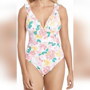 Time & Tru Women's Bright Floral One-piece Swimsuit Adjustable New Size 3X